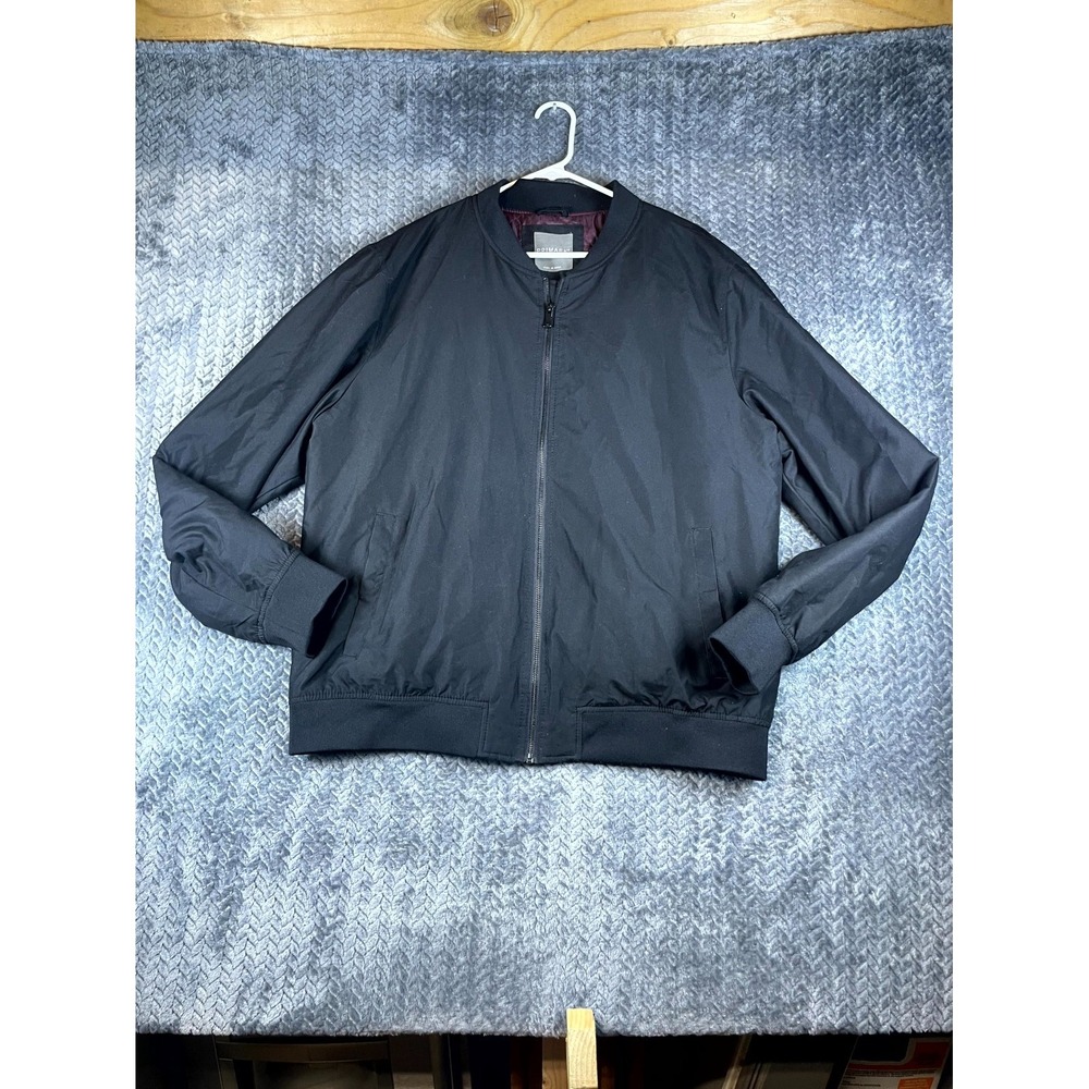 Primark Bomber Jacket Mens 2XL Black Quilt Lined Long Sleeve Full Zip Winter